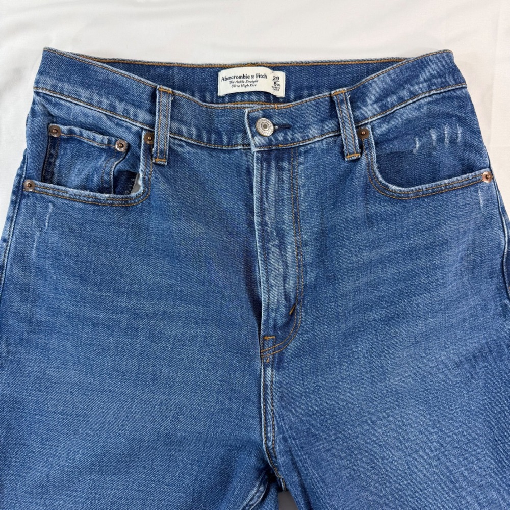 Abercrombie & Fitch Ankle Straight Ultra High Rise Distressed Jeans Blue 29 8XL - Picture 4 of 8